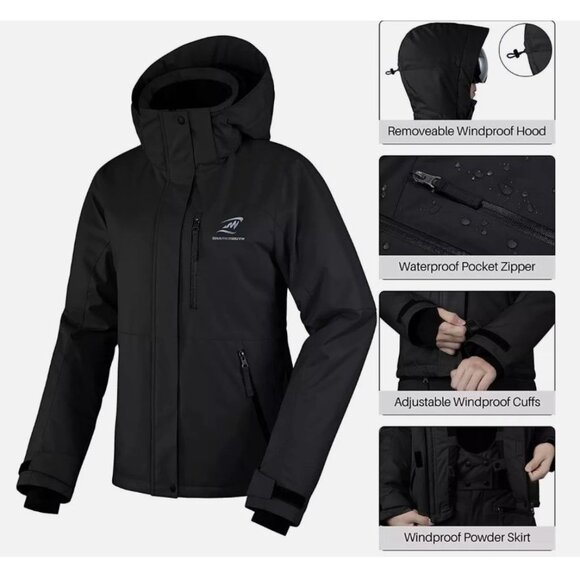 Women's Waterproof, Sky Jacket Windproof Hooded Raincoat For Winter Black X-Larg - Picture 12 of 15